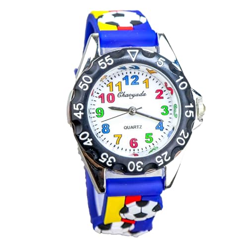 Kinderuhr Jungen, Fußball Cartoon Uhr Analog Quarzuhren Silikon Uhrenarmband für Kinder, Kinderuhren Outdoor Armbanduhr für Jungen und Mädchen 3-10, Kindertag,Weihnachten,Ostern,Geburtstagsgeschenke von Vspek