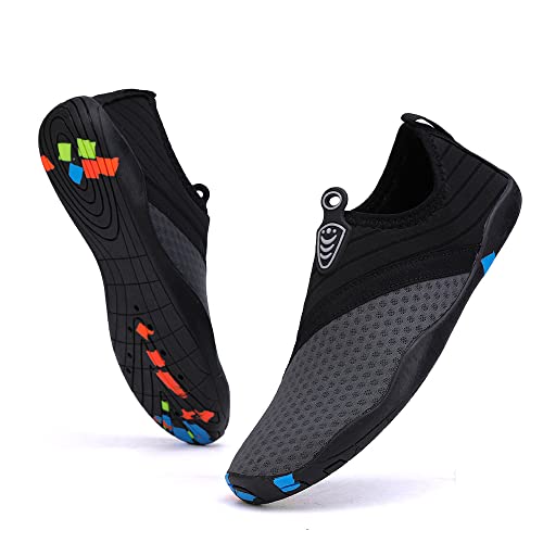 Vsufim Schnell trocknende Wassersport-Barfußschuhe, Aqua-Socken für Schwimmen, Strand, Pool, Surfen, Yoga, für Damen und Herren, Schwarz/Grau, 12.5 Women/11.5 Men von Vsufim