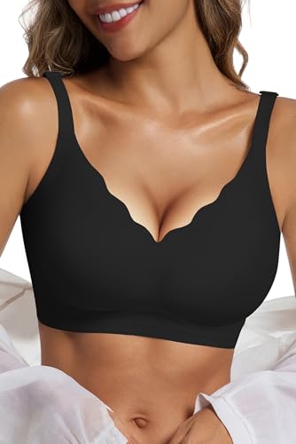 Vtelor Bügelloser BH Damen Ohne Bügel Push up BH Große Brüste Starker Halt Soft Seamless Nahtloser BHS V-Ausschnitt Bequem Tshirt Schlaf Bra Klassische Bustier Gepolstert Bralette Ohne Buegel von Vtelor