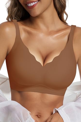 Vtelor Bügelloser BH Damen Ohne Bügel Push up BH Große Brüste Starker Halt Soft Seamless Nahtloser BHS V-Ausschnitt Bequem Tshirt Schlaf Bra Klassische Bustier Gepolstert Bralette Ohne Buegel von Vtelor