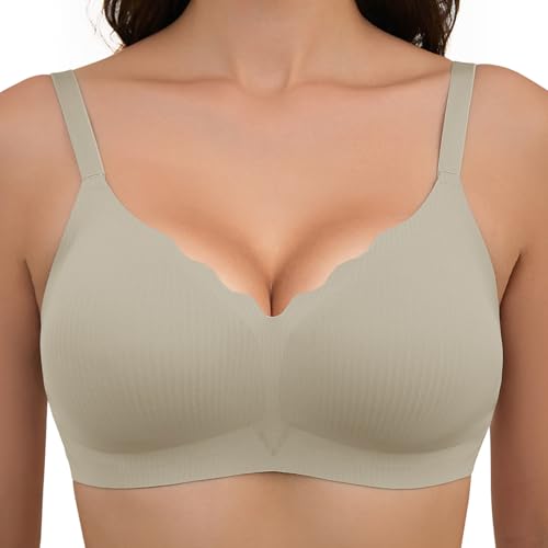 Vtelor Nahtloser BH Damen Ohne Bügel Soft Tiefem V-Ausschnitt Damen BH Ohne Bügel Seamless Push up Klassische Schlaf BHS mit ZusäTzlicher VerläNgerung von Vtelor