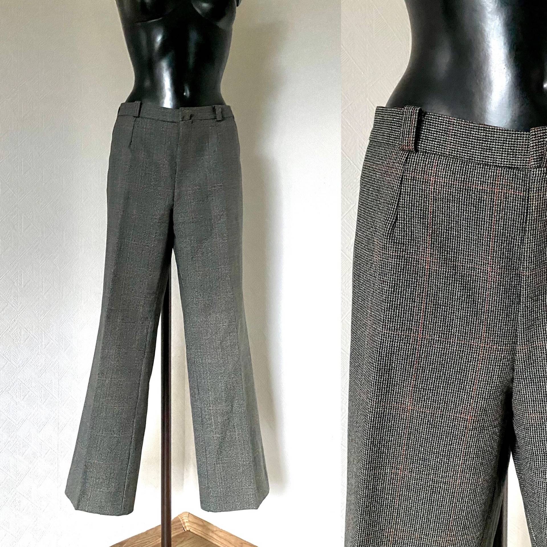 Mid Waist Herren Wolle Grau Vintage 80Er Gentelman Boxed Hose Blazer Maßgeschneidert Made in Germany Karos Muster Tapered Gr. M von VtgHeaven