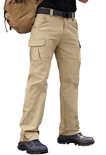 Vthereal Cargohose Herren Baumwolle Outdoorhose mit 7 Taschen Männer Arbeitshosen Chino Taktische Ranger Hose für Jagd Wandern, Khaki, XL von Vthereal