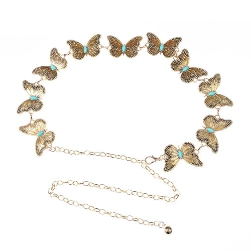 VueLux Damen Gürtel Mode Taillengürtel Metall Kettengürtel Verstellbare Taillenkette Schlanke Hüftkette für Jeans Kleider (Golden Schmetterling) von VueLux