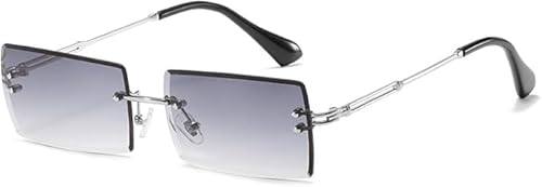 VueLux Mode Sonnenbrille Kleine Rechteckige Randlose Brille für Damen Herren (Silber Grau) von VueLux