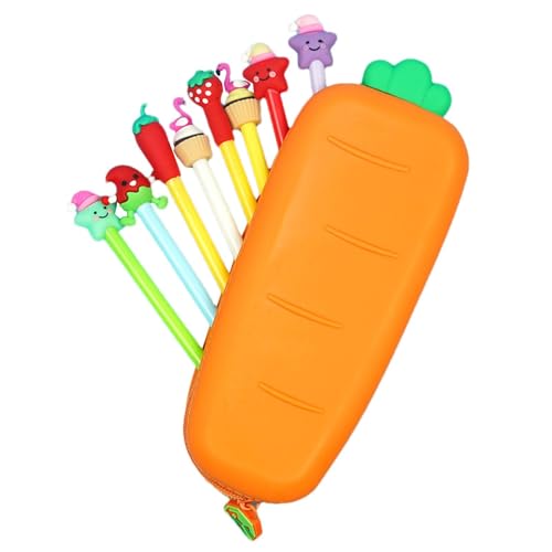 Vuggdt Stiftetasche | Silikon-Bleistiftbox – niedliche Kosmetiktasche, tragbare Stifttasche, multifunktionaler Organizer für Studenten, Schule, Zuhause, Orange 1, Refer to description, Unisex von Vuggdt