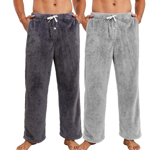 Vulcanodon 2er Pack Pyjamahose Herren lang Plüsch weiche Schlafanzughosen für Herren warme Fleece Schlafhose Pyjama Hosen flauschige Schlafanzug Hose (Dunkelgrau+Hellgrau, L) von Vulcanodon