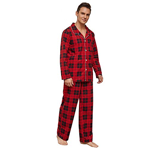 Vulcanodon Herren Pyjama Set karriert, Schlafanzug Herren weicher Druck Pyjamas für Männer, leichte warme Pyjamas mit Taschen (Rot-Schwarz Kariert, 2XL) von Vulcanodon