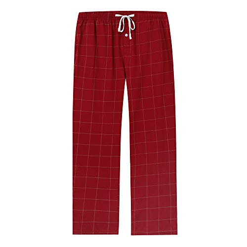 Vulcanodon Pyjamahose Herren lang Schlafanzughose kariert Schlafhose leicht Pyjama Hose mit Taschen weiche Lounge Hose (Burgunderrot, S) von Vulcanodon