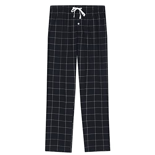 Vulcanodon Pyjamahose Herren lang Schlafanzughose kariert Schlafhose leicht Pyjama Hose mit Taschen weiche Lounge Hose (Schwarz, L) von Vulcanodon