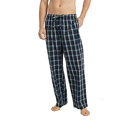 Vulcanodon Schlafanzughose Herren lang 100% Baumwolle karierte Pyjamahose lange Schlafhose Freizeithose Schlafanzug Hose (Dunkelblau, L) von Vulcanodon