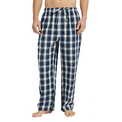 Vulcanodon Schlafanzughose Herren lang 100% Baumwolle karierte Pyjamahose lange Schlafhose Freizeithose Schlafanzug Hose (Marineblau, 2XL) von Vulcanodon