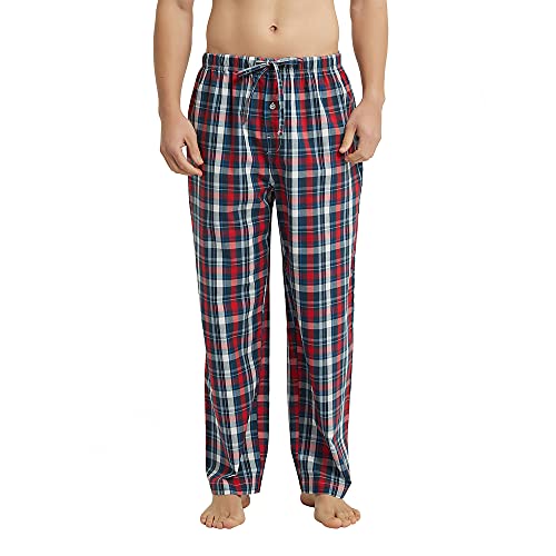 Vulcanodon Schlafanzughose Herren lang 100% Baumwolle karierte Pyjamahose lange Schlafhose Freizeithose Schlafanzug Hose (Rot-Blau, 2XL) von Vulcanodon