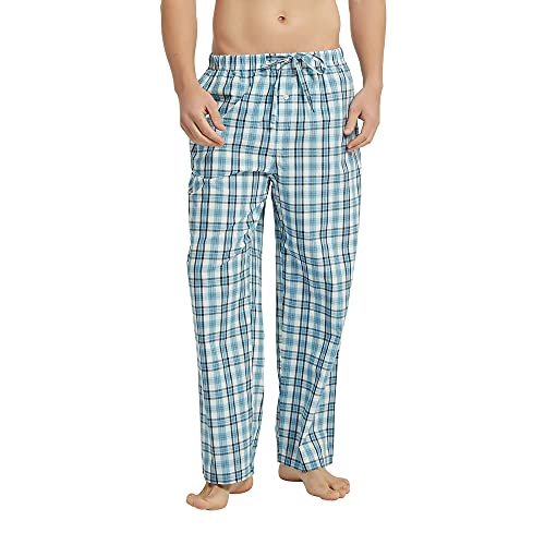 Vulcanodon Schlafanzughose Herren lang 100% Baumwolle karierte Pyjamahose lange Schlafhose Freizeithose Schlafanzug Hose (Wasserblau, M) von Vulcanodon