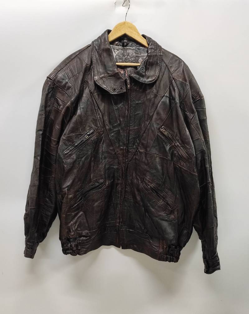 Vintage Patchwork Lederjacke Xl Made in Austria - Dunkelbraune Parconti Handles Echtes von VulgarVizionar