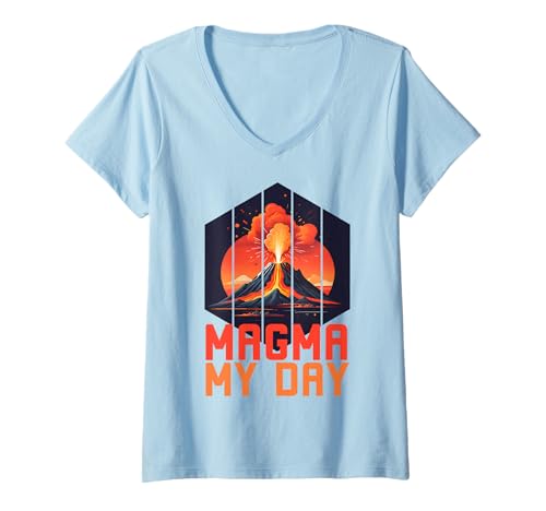 Damen Vulkan Ausbruch Lava Magma Geologie Humor Vulkanologe T-Shirt mit V-Ausschnitt von Vulkan Geologie Humor