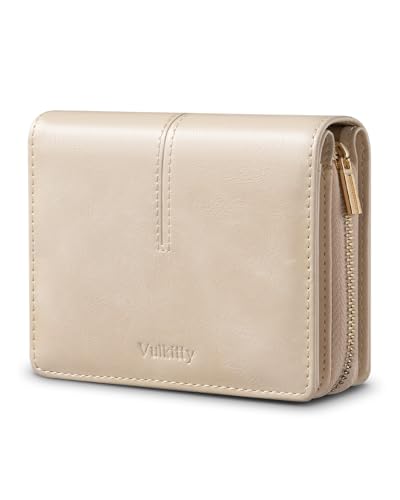 Vulkitty-Geldbörse für Damen, Damen-Geldbörse, Leder, Kartenhalter, RFID-blockierend, mit Münzfach mit Reißverschluss, doppeltem Ausweisfenster – für 14 Karten und Bargeld von Vulkitty