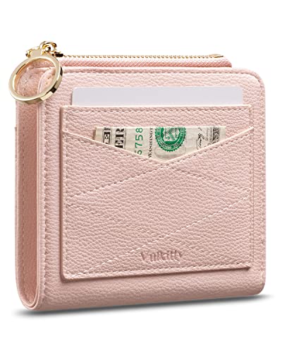Vulkitty Geldbörse für Damen, RFID-blockierend, zweifach gefaltet, klein, kompakt, aus Leder, Geldbörse mit Reißverschlusstasche, große Kapazität, Kartenetui mit Ausweisfenster von Vulkitty