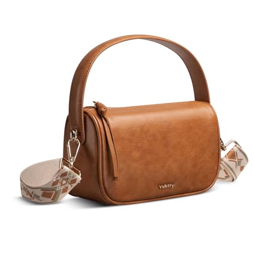 Vulkitty Handtasche Damen Klein PU Leder Top Griff Henkeltasche mit einer extra Schultergurt als Umhängetasche für Alltag, Hellbraun Vulkitty Handtasche Damen Klein PU Leder Top Griff Henkeltasche mit einer extra Schultergurt als Umhängetasche für Alltag, Hellbraun von Vulkitty