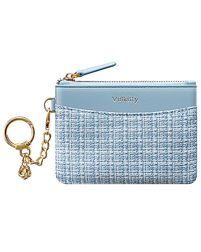 Vulkitty Mini Geldbeutel Damen Münzbörse RFID Blocker Kartenhülle Kleines Portemonnaie Damen Geldbörse Klein Schlüsseletui Wallet for Women Coin Purse, Blau von Vulkitty