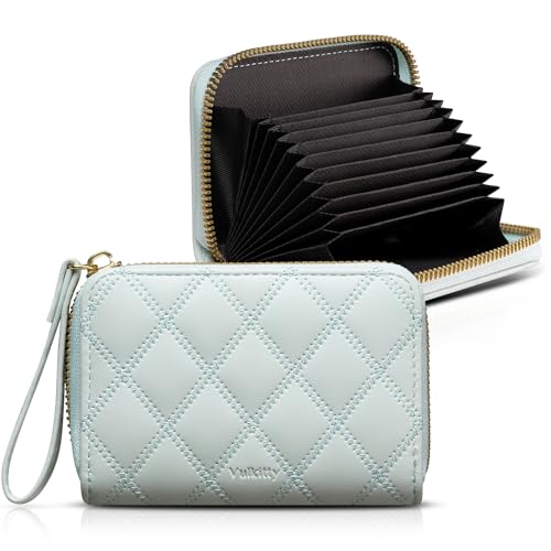 Vulkitty Kreditkarten-Geldbörse Kleine Damen-Geldbörse mit Reißverschluss Leder-Kartenhalter für Frauen Kompakte Akkordeon-Geldbörse 11 Kartenfächer von Vulkitty