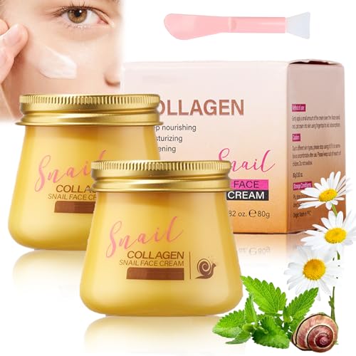 Snail Collagen Face Cream, Korean Snail Collagen Rejuvenating Cream, Hydrating Anti-Wrinkle Moisturizing Repair Firming for Women (2 Bottle, 80g) von Vulvv