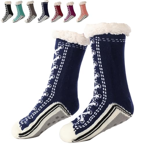 Ultra-Thick Cashmere Slipper Home Socks, Cashmere Socks Women with Grippers, Non Slip Fleece Lined Warm (Blue, One Siz, Erwachsene, Damen, Einheitsgröße, Alphanumerisch, EU Schuhgrößensystem, M) von Vulvv