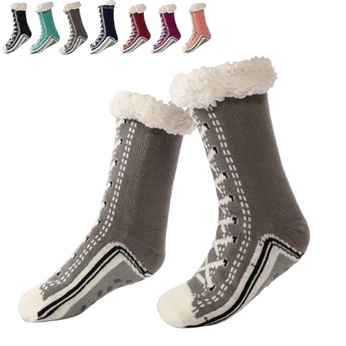 Ultra-Thick Cashmere Slipper Home Socks, Cashmere Socks Women with Grippers, Non Slip Fleece Lined Warm (Grey, One Siz, Erwachsene, Damen, Einheitsgröße, Alphanumerisch, EU Schuhgrößensystem, M) von Vulvv