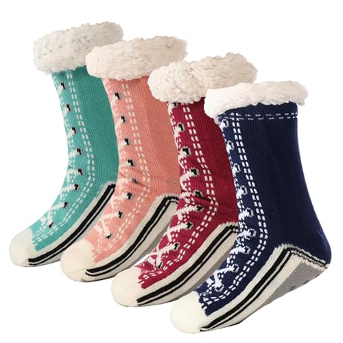 Ultra-Thick Cashmere Slipper Home Socks, Cashmere Socks Women with Grippers, Non Slip Fleece Lined Warm (Mix A, One Siz, Erwachsene, Damen, Einheitsgröße, Alphanumerisch, EU Schuhgrößensystem, M) von Vulvv