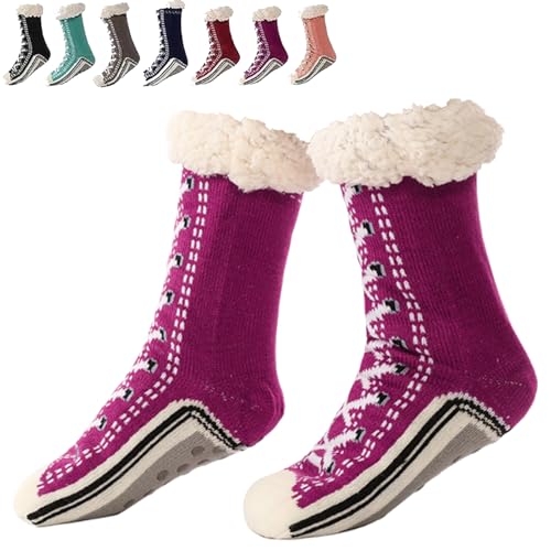 Ultra-Thick Cashmere Slipper Home Socks, Cashmere Socks Women with Grippers, Non Slip Fleece Lined Warm (Purple, One Siz, Erwachsene, Damen, Einheitsgröße, Alphanumerisch, EU Schuhgrößensystem, M) Ultra-Thick Cashmere Slipper Home Socks, Cashmere Socks Women with Grippers, Non Slip Fleece Lined Warm (Purple, One Siz, Erwachsene, Damen, Einheitsgröße, Alphanumerisch, EU Schuhgrößensystem, M) von Vulvv