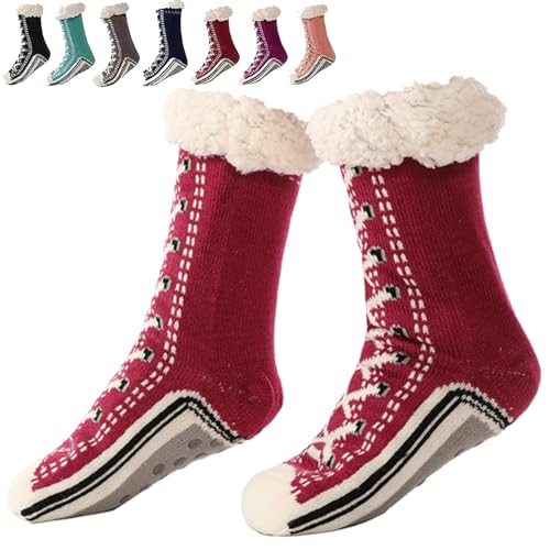 Vulvv Ultra-Thick Cashmere Slipper Home Socks, Cashmere Socks Women with Grippers, Non Slip Fleece Lined Warm (Red, One Siz, Erwachsene, Damen, Einheitsgröße, Alphanumerisch, EU Schuhgrößensystem, M) Vulvv Ultra-Thick Cashmere Slipper Home Socks, Cashmere Socks Women with Grippers, Non Slip Fleece Lined Warm (Red, One Siz, Erwachsene, Damen, Einheitsgröße, Alphanumerisch, EU Schuhgrößensystem, M) von Vulvv