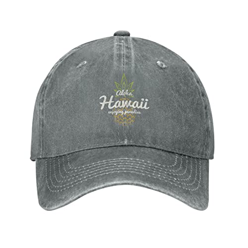 VunKo Lustige Ananas Hawaii Vintage Distressed Einstellbare Washed Denim Herren Dad Trucker Hut Baseball Ball Cap für Männer, Grau, Einheitsgre von VunKo