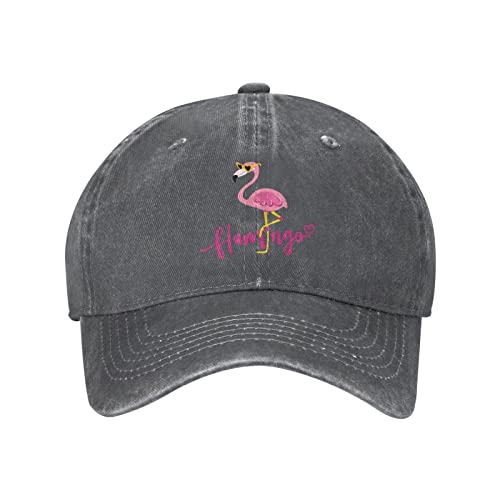 VunKo Lustiger Flamingo-Hut im Used-Look, verstellbar, gewaschener Denim, Baseballkappe für Herren, dunkelgrau (Deep Heather), Einheitsgre von VunKo