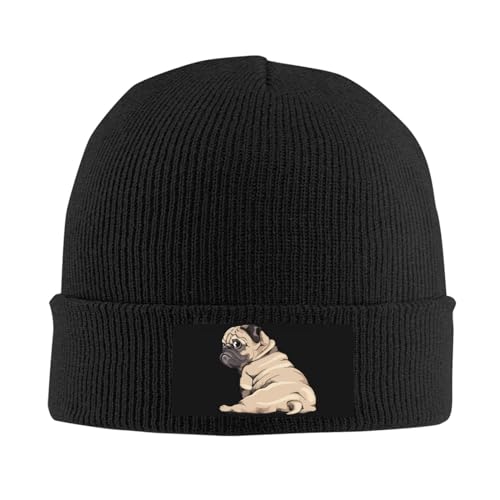 VunKo Unisex Bee Fluffy Beanie für Männer und Frauen Cuffed Plain Knit Hat Winter Weiche Warme Beanies Hüte Kappe, Mops Hund zurück, Einheitsgr��e von VunKo