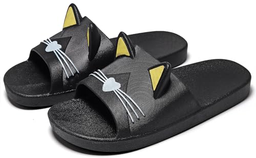 Vunavueya Damen Dusch- und Badeschuhe Badelatschen Herren Badeschlappen Sommer Hausschuhe Slides Badesandalen Strand Pantoletten Schlupf-Hausschuhe Schuhe Schwarz Gelb 41/42 EU(42-43CN) von Vunavueya