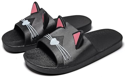 Vunavueya Damen Dusch- und Badeschuhe Badelatschen Herren Badeschlappen Sommer Hausschuhe Slides Badesandalen Strand Pantoletten Schlupf-Hausschuhe Schuhe Schwarz Rosa 39/40 EU(40-41CN) von Vunavueya