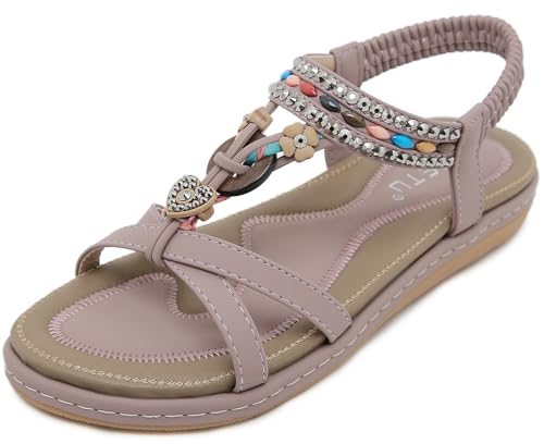 Vunavueya Damen Sandalen Slingback Frauen Zehentrenner Sandale Flache Sommer Leder Riemchensandale Bohemian Flip Flops Schuhe 04 Violett 38 von Vunavueya