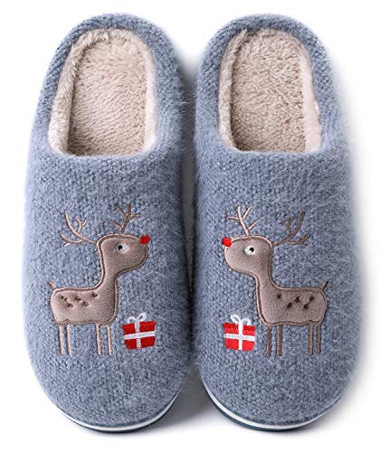 Vunavueya Damen Winter Plüsch Pantoffeln Herren Flache Hausschuhe Warme gefüttert Pantoletten Weich Bequem Baumwolle Slipper Schuhe Blau -C 38/39 EU=40-41CN von Vunavueya