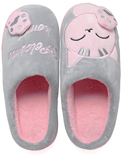 Vunavueya Damen Winter Plüsch Pantoffeln Herren Flache Hausschuhe Warme gefüttert Pantoletten Weich Bequem Baumwolle Slipper Schuhe Grau Open Back 35/36 EU=36-37CN von Vunavueya