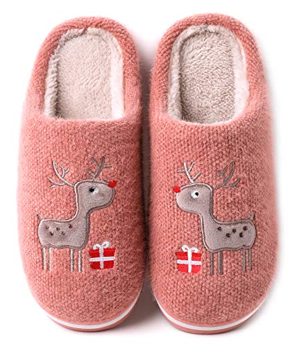 Vunavueya Damen Winter Plüsch Pantoffeln Herren Flache Hausschuhe Warme gefüttert Pantoletten Weich Bequem Baumwolle Slipper Schuhe Pink -Blossom 37/38 EU=38-39CN von Vunavueya