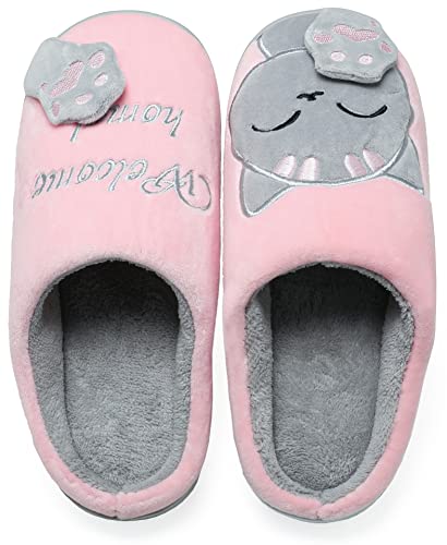 Vunavueya Damen Winter Plüsch Pantoffeln Herren Flache Hausschuhe Warme gefüttert Pantoletten Weich Bequem Baumwolle Slipper Schuhe Rosa Open Back 37/38 EU=38-39CN von Vunavueya