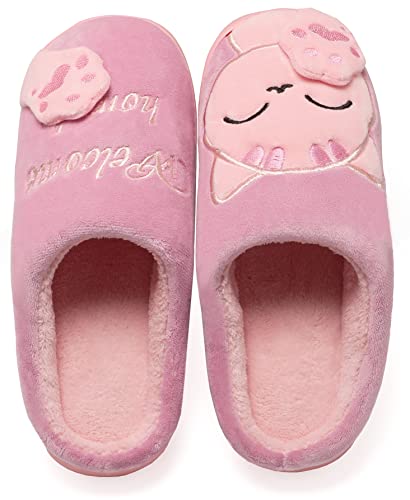 Vunavueya Damen Winter Plüsch Pantoffeln Herren Flache Hausschuhe Warme gefüttert Pantoletten Weich Bequem Baumwolle Slipper Schuhe Rosa Pink Open Back 37/38 EU=38-39CN von Vunavueya