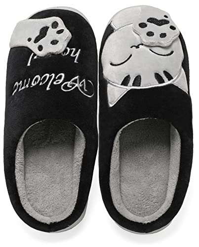 Vunavueya Damen Winter Plüsch Pantoffeln Herren Flache Hausschuhe Warme gefüttert Pantoletten Weich Bequem Baumwolle Slipper Schuhe Schwarz Open Back 35/36 EU=36-37CN von Vunavueya