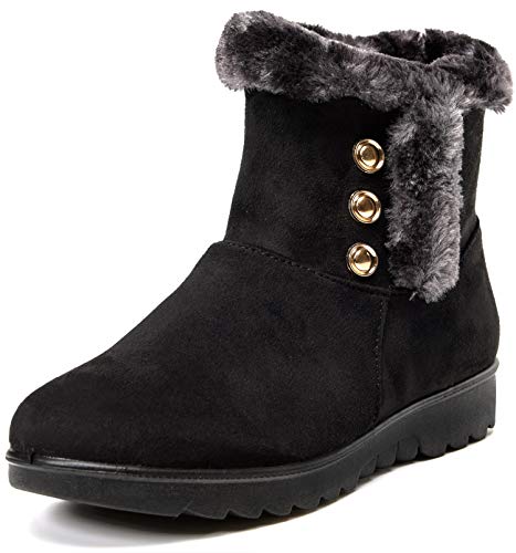 Vunavueya Damen Winterstiefel Warm gefütterte Winter Schlupfstiefel Kurzschaft Stiefel Winterschuhe Schneestiefel Boots Schuhe Schwarz Lined 39 EU/250CN von Vunavueya