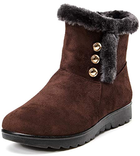 Vunavueya Damen Winterstiefel Warm gefütterte Winterschuhe Schneestiefel Winter Schlupfstiefel Kurzschaft Stiefel Boots Schuhe Braun Lined 35.5 EU/230CN von Vunavueya