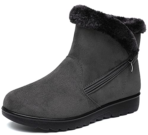Vunavueya Damen Winterstiefel Warm gefütterte Winterschuhe Schneestiefel Winter Schlupfstiefel Kurzschaft Stiefel Boots Schuhe Grau Gris 35.5 EU/230CN von Vunavueya