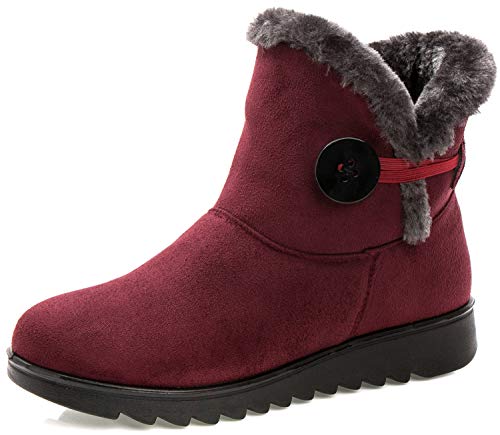 Vunavueya Damen Winterstiefel Warm gefütterte Winterschuhe Schneestiefel Winter Schlupfstiefel Kurzschaft Stiefel Boots Schuhe Weinrot Red 38 EU/245CN von Vunavueya
