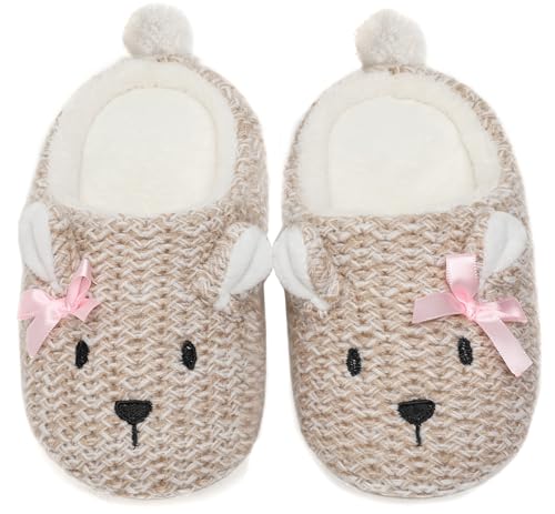 Vunavueya Hausschuhe Damen Baumwolle Pantoffeln Herren Plüsch Warme gefüttert Pantoletten Winter Bequem Hausschuh Slipper Schuhe Bear Beige 37/38 EU_250 von Vunavueya
