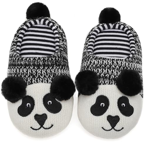 Vunavueya Hausschuhe Damen Baumwolle Pantoffeln Herren Plüsch Warme gefüttert Pantoletten Winter Bequem Hausschuh Slipper Schuhe Panda Schwarz 40/41 EU_280 von Vunavueya