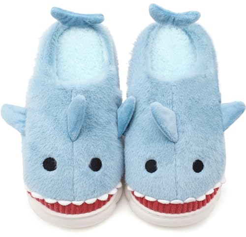 Vunavueya Hausschuhe Damen Warme gefüttert Hai Pantoffeln Herren Winter Plüsch Hausschuh Bequem Baumwolle Slippers Schuhe Ice Blau Offen 43/44 EU_44-45CN von Vunavueya